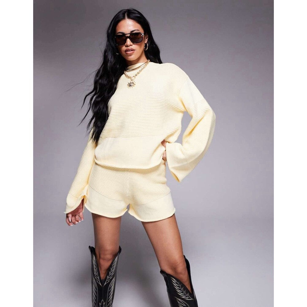 Princess Polly Cheyenne Knit Sweater Yellow Cropped Wide Sleeve Size L / XL